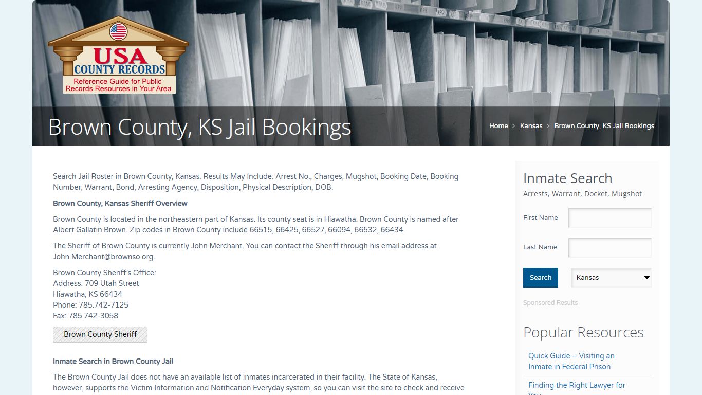 Brown County, KS Jail Bookings | Name Search